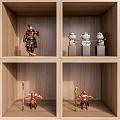 Wooden Display Cabinet With Multiple Compartments Showcasing Various Decorative Figurines 3d model
