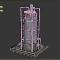 Large Industrial Metal Storage Tank With Vertical Pipes And Platform Foundation