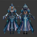 Fantasy Female Character In Blue Ornate Robe With Mythical Creature Elements Front And Back View
