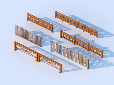 Various Wooden Railings With Stylish Designs And Patterns For Outdoor Garden Use 3d model