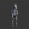 Blue Futuristic Metallic Mechanical Horse With Spikes And Detailed Joints