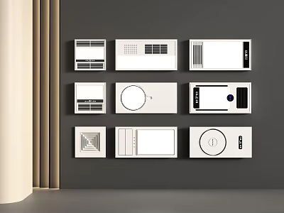 Modern Household Appliances With Sleek White Black Panels Arranged On Gray Wall 3d model