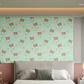 Bedroom Accent Wall With Cartoon Bears Pink Hearts And Clouds