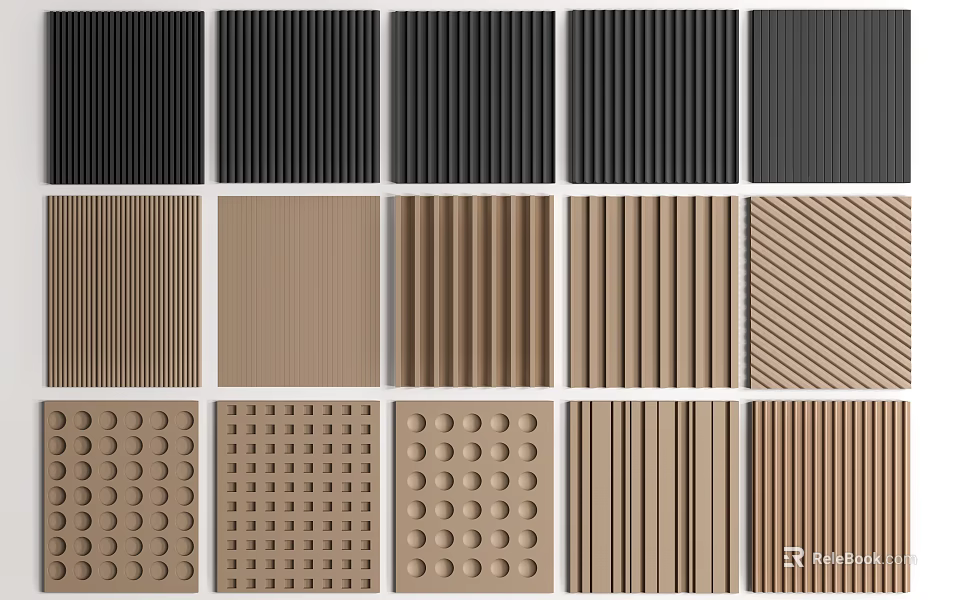 Various Textured Wall Panels In Black And Brown Colors With Different Patterns 3d model