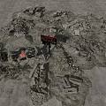 Natural Stone Chunks And Wood Pieces Piled On Construction Site Ground