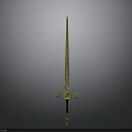 Golden Ornate Sword With Intricate Hilt Design Vertical Placement On Gray Background