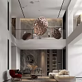 Modern Duplex Living Room With Unique Pendant Lights 3d model