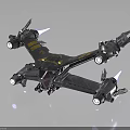 Futuristic Cosmic Spaceship Design with Metallic Wings and Multiple Engines Structure 3d model