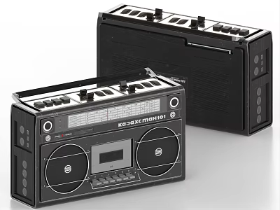 Black Portable Boombox Cassette Player with Control Knobs and Speakers for Daily Use 3d model
