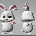 Cute White Rabbit Doll With Big Eyes Pink Ears Red Heart Front Back View