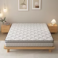 Comfortable Quilted Mattress With Bedside Table Lamp Curtains And Rug In Bedroom
