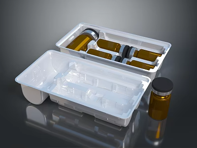 Medical Devices Storage Tray with Brown Bottles and White Plastic Compartments 3d model