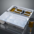 Medical Devices Storage Tray with Brown Bottles and White Plastic Compartments