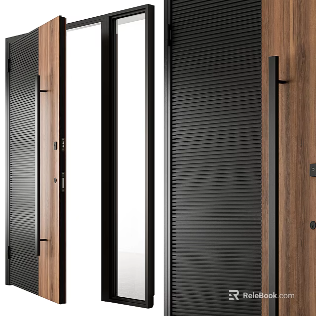 Modern Double Door Design With Wooden Panels And Black Metal Frames For Interior Spaces 3d model 