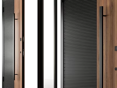 Modern Double Door Design With Wooden Panels And Black Metal Frames For Interior Spaces 3d model