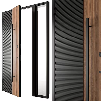 Modern Double Door Design With Wooden Panels And Black Metal Frames For Interior Spaces 3d model