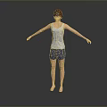 3D Human Character Model Standing With Arms Outstretched White Vest Blue Shorts