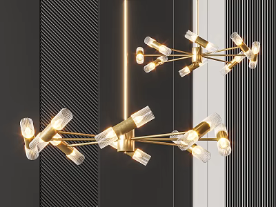 Modern Brass Chandelier With Multiple Arms And Transparent Glass Shades 3d model
