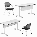 Modern Office Desk With Glass Top And Rolling Wheels Paired With Black Mesh Chair