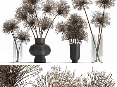 Modern Decorative Ornament Set With Glass Ceramic Vases And Dried Flower Decor 3d model