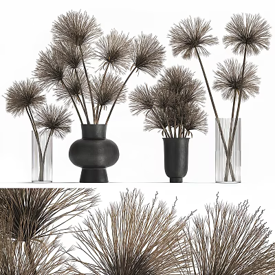 Modern Decorative Ornament Set With Glass Ceramic Vases And Dried Flower Decor 3d model