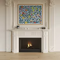 White Fireplace Mantel Featuring Decorative Painting And Burning Fire Interior 3d model