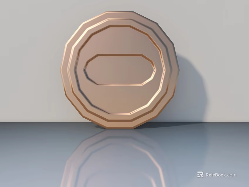 Copper Swing Door With Layered Circular Design And Smooth Surface Reflection 3d model 