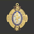Intricate Sculptural Carving of Gold Framed Blue Badge with Decorative Elements