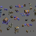 Ancient Style 3D Models Collection With Cart Crates Lanterns Statues And Containers 3d model