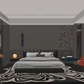 Modern Bedroom Interior Design With Large Bed Black White Zebra Pattern Rug And Red Chair