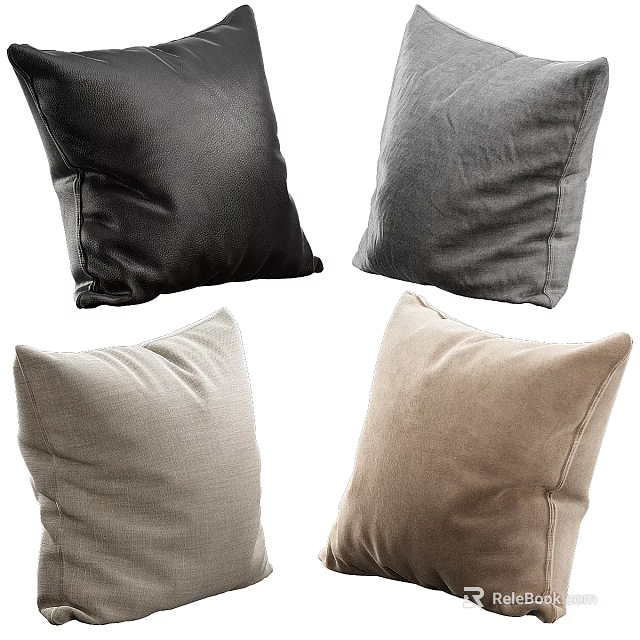 Cozy Decorative Pillows in Black Gray Light Gray and Brown Soft Fabric 3d model 