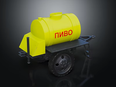 Yellow Beer Tanker Cart Trailer With Red Label And Black Wheels 3d model