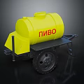 Yellow Beer Tanker Cart Trailer With Red Label And Black Wheels