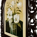 Elegant Botanical Painting with Intricately Carved Frame and White Flowers in Glass Vase