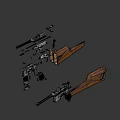 Detailed Disassembled Submachine Gun With Wooden Stock Metal Parts Bullets And Components