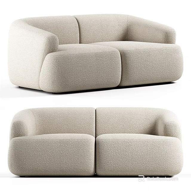 Beige Two Seater Sofa With Plush Upholstery And Rounded Armrests Modern Minimalist Living Room Furniture 3d model 