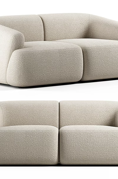 Beige Two Seater Sofa With Plush Upholstery And Rounded Armrests Modern Minimalist Living Room Furniture 3d model