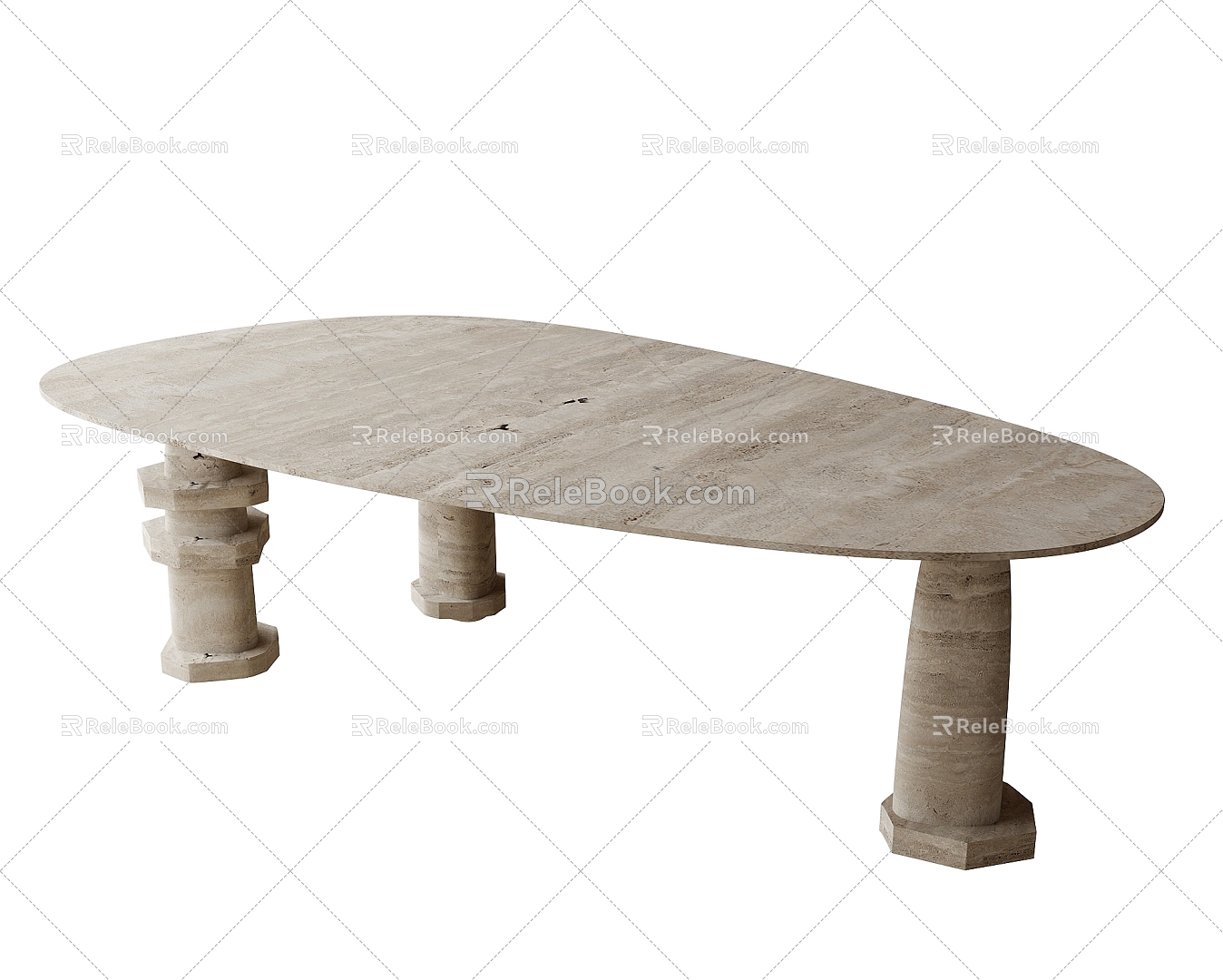 Stone Oval Dining Table 3d model