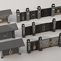 Chinese Style Entrance Gates With Black Frames Golden Decorations Pillar Lamps And Rooftop Structures