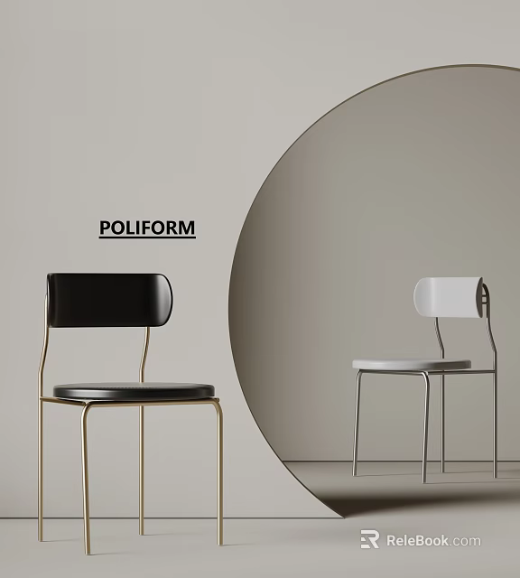 POLIFORM Modern Dining Chairs Black and White with Gold Silver Legs Minimalist Design 3d model