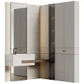 Modern Bathroom Washbasin Vanity Design With Concrete Countertop Wooden Cabinets And Large Mirror
