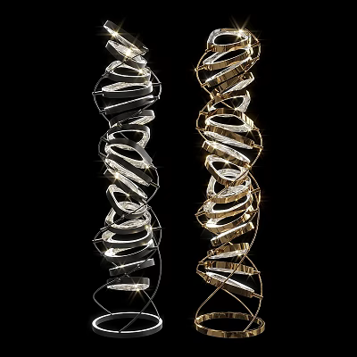 Two Modern Floor Lamps with Spiral Design in Black and Gold Illuminated 3d model