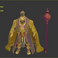 Mythical Character In Ornate Purple And Yellow Robe With Golden Staff