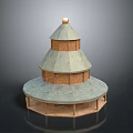 Scenic Landscape Featuring Traditional Three Tiered Dome Tower With Brick Wall And Gray Roof