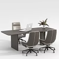 Modern Office Desk Setup With Gray Chairs Laptop And Vase With Flowers
