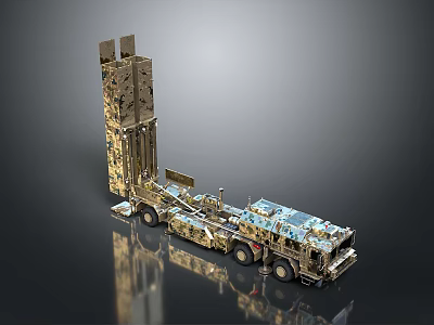 Military Weapon System on Mobile Launch Vehicle with Multiple Missile Tubes and Camouflage Design 3d model