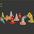 Multiple Orange And White Traffic Cones On Dark Background With Reflections 3d model