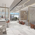 Real Estate Sales Office Modern Interior With White Reception Desk Model Buildings And Marble Floor