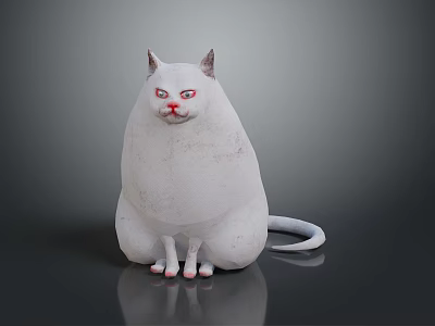 Plump White Cat Sitting With Red Eyes Pink Ears And Pink Paws On Shiny Surface 3d model