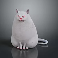 Plump White Cat Sitting With Red Eyes Pink Ears And Pink Paws On Shiny Surface